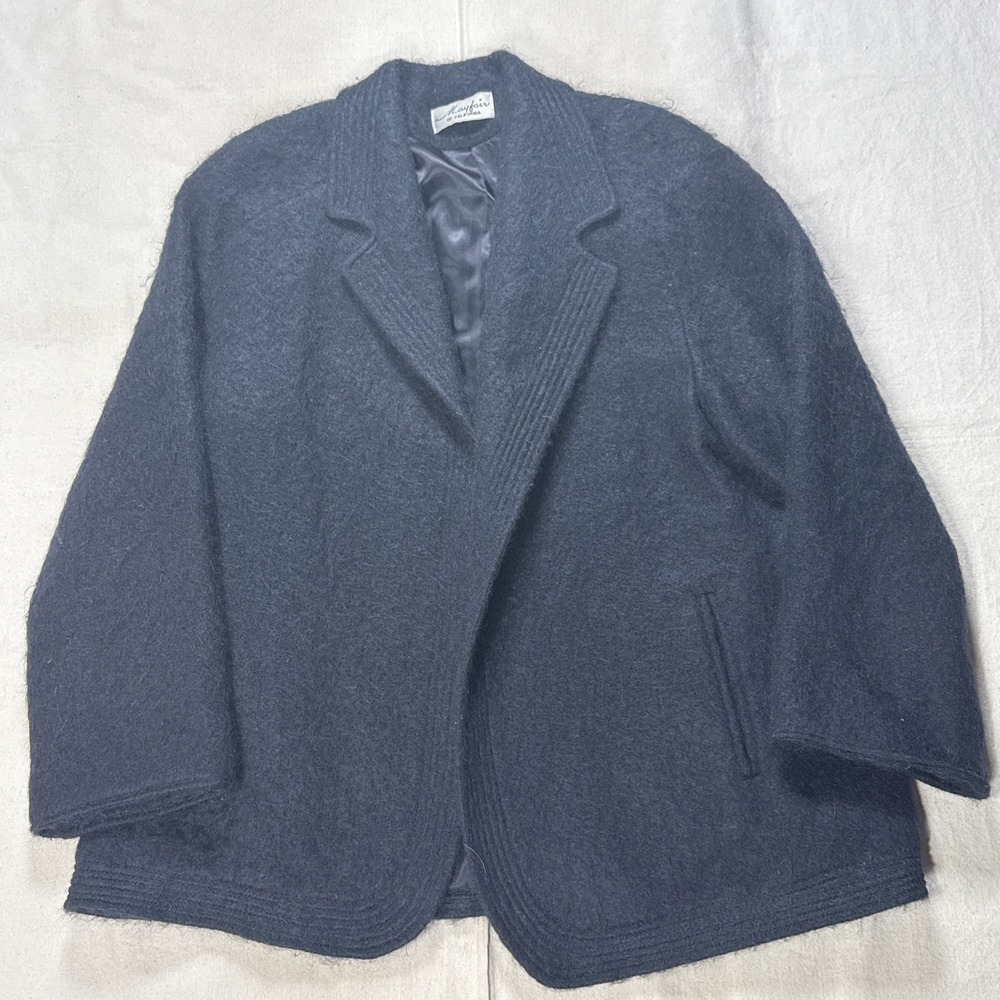 Vtg 70s Mayfair Of California Mohair Wool Black Blazer Jacket Open Coat L 48"